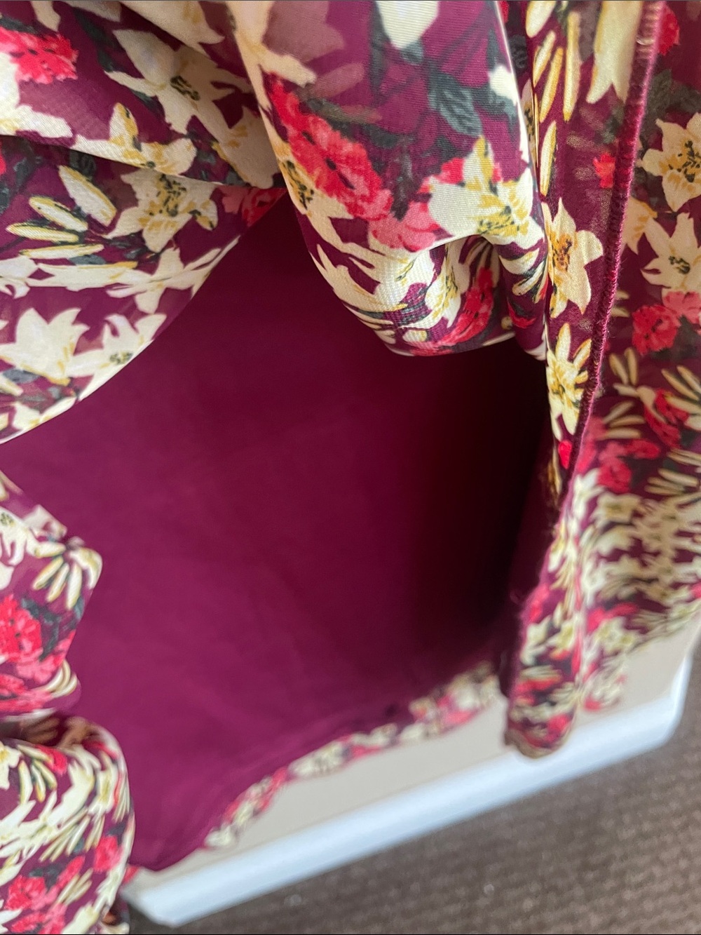 LuLaRoe Lucy Burgundy and Cream Floral Maxi Skirt with Black Waistband Size XL - Picture 5 of 6